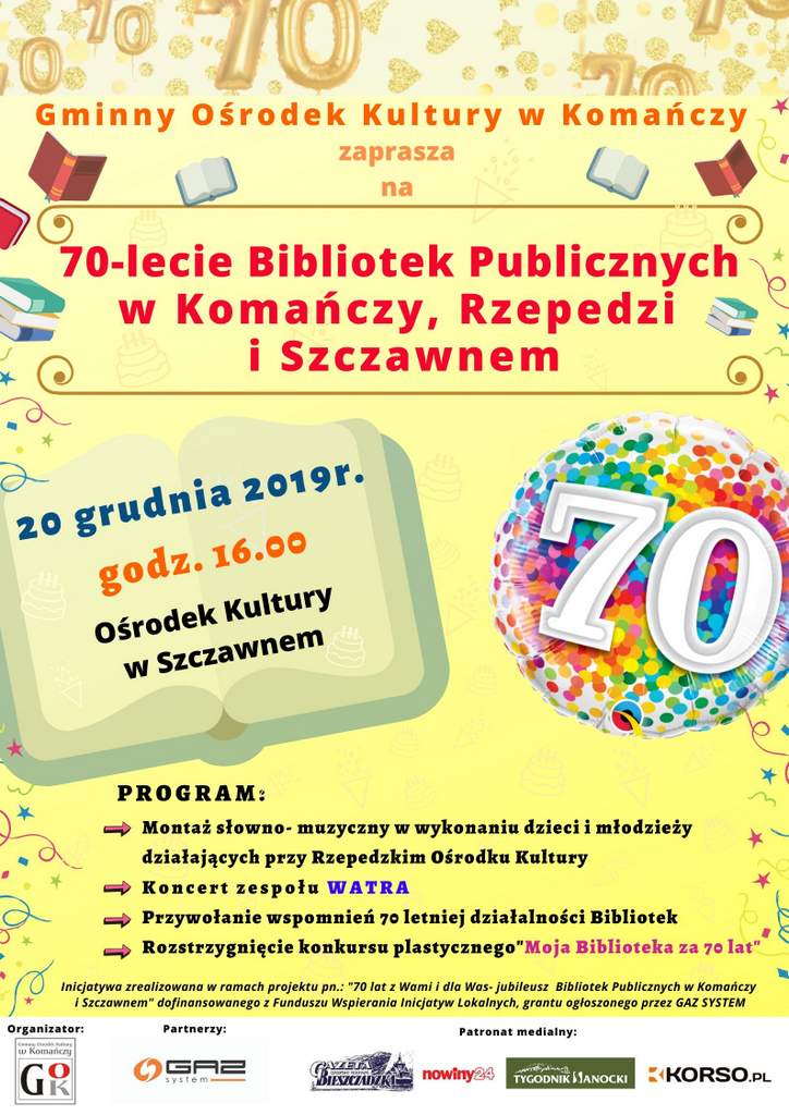 70 lat z Wami i dla Was – jubileusz Bibliotek Publicznych w Komańczy i Szczawnem