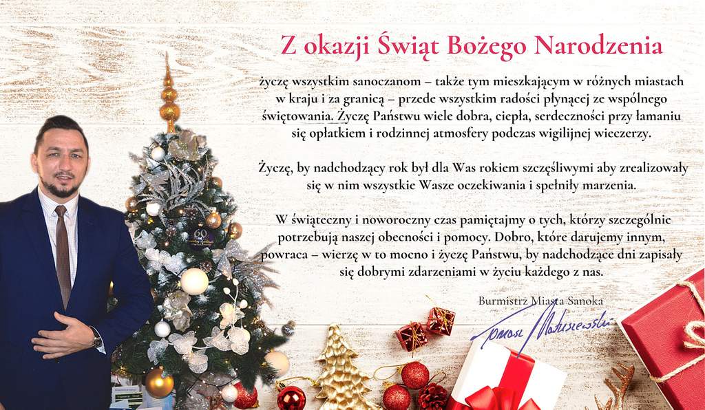 Życzenia świąteczne od Burmistrza Miasta Sanoka Tomasza Matuszewskiego