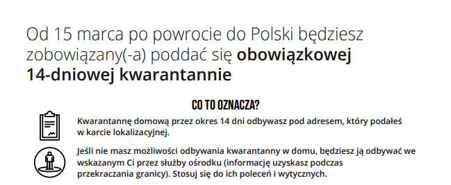 Od 15 marca po powrocie do Polski będziesz zobowiązany(-a) poddać się obowiązkowej 14-dniowej kwarantannie