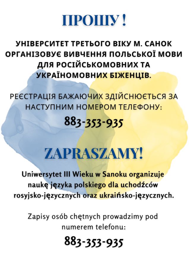  Uniwersytet III Wieku organizuje nieodpłatną naukę języka polskiego dla uchodźców z Ukrainy