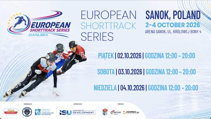 Plakat zawodów European Short Track Series – Danubia w Arenie Sanok, zaplanowanych w dniach 2-4 października 2026 r.